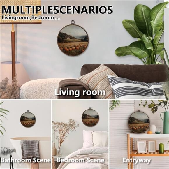 XNXLDYLH‎ Rustic Fall Pumpkin Patch Round Framed Wall Art Decor, Farmhouse - Picture 6 of 8